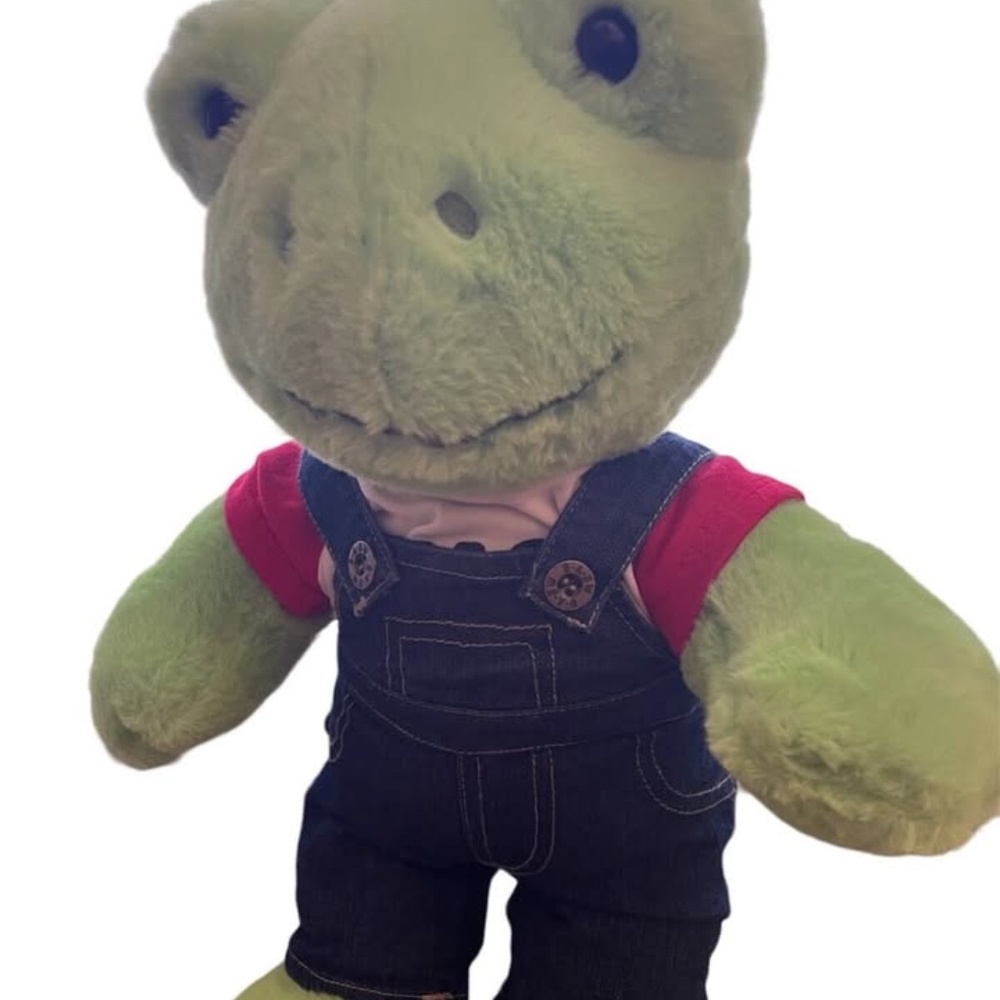 Build-A-Bear Workshop 16" Spring Green Frog Plush With Overalls & Hug T Shirt